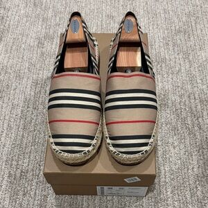 Burberry Striped Canvas Loafers in Beige and Black